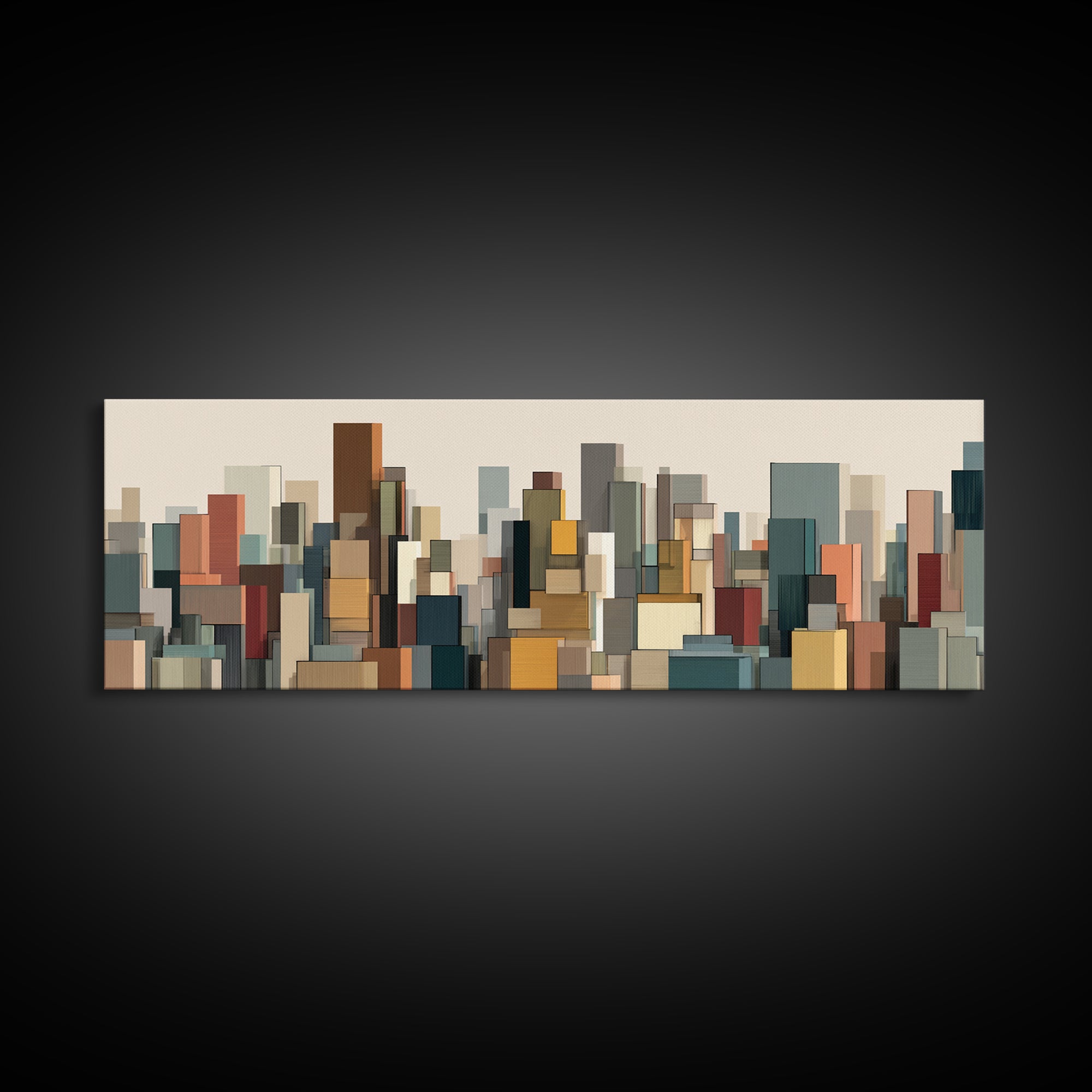 Muted Modular City Skyline Canvas Print, Modern Geometric Wall Decor, Midcentury Modern Art Print, Living Room Office Decor