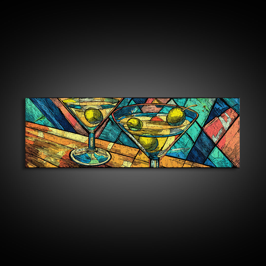 Vibrant Martini Glass Cocktail Wall Art, Retro Bar Cart Print, Colorful Pop Art, Kitchen Decor, Midcentury Modern Poster