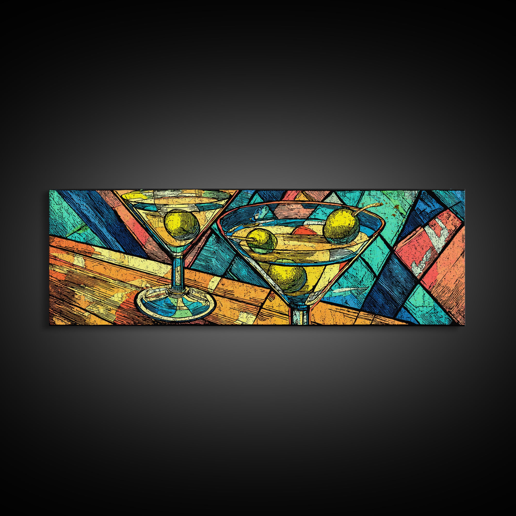 Vibrant Martini Glass Cocktail Wall Art, Retro Bar Cart Print, Colorful Pop Art, Kitchen Decor, Midcentury Modern Poster