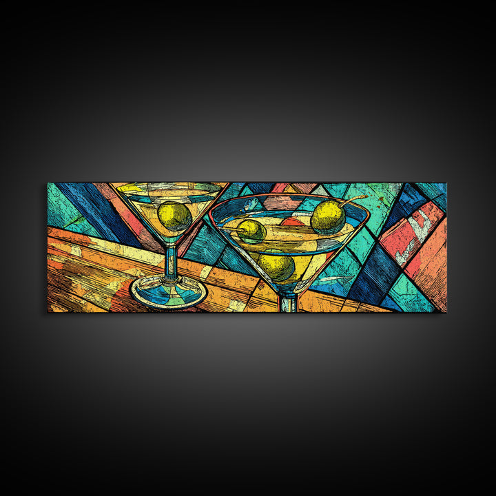 Vibrant Martini Glass Cocktail Wall Art, Retro Bar Cart Print, Colorful Pop Art, Kitchen Decor, Midcentury Modern Poster