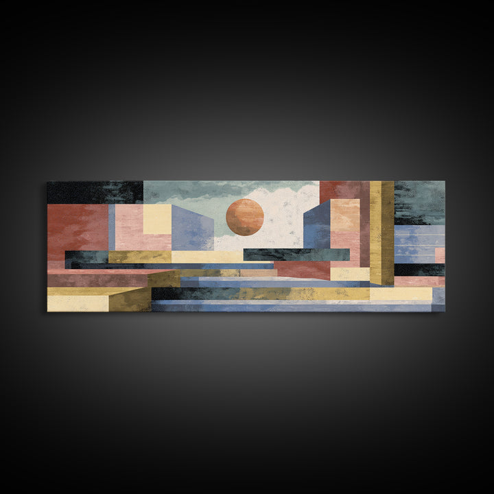 Abstract Sunlit Architecture Canvas Print, Midcentury Modern Art, Coastal Wall Decor, Geometric Poster, Living Room Decor