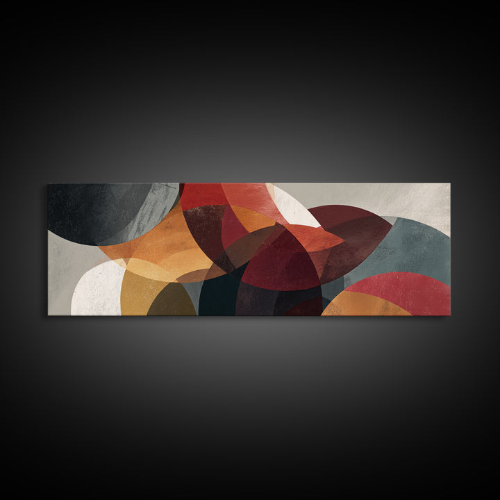Layered Red Orange Abstract Circles Wall Art, Midcentury Modern Art Print, Geometric Retro Decor, Living Room Canvas Artwork
