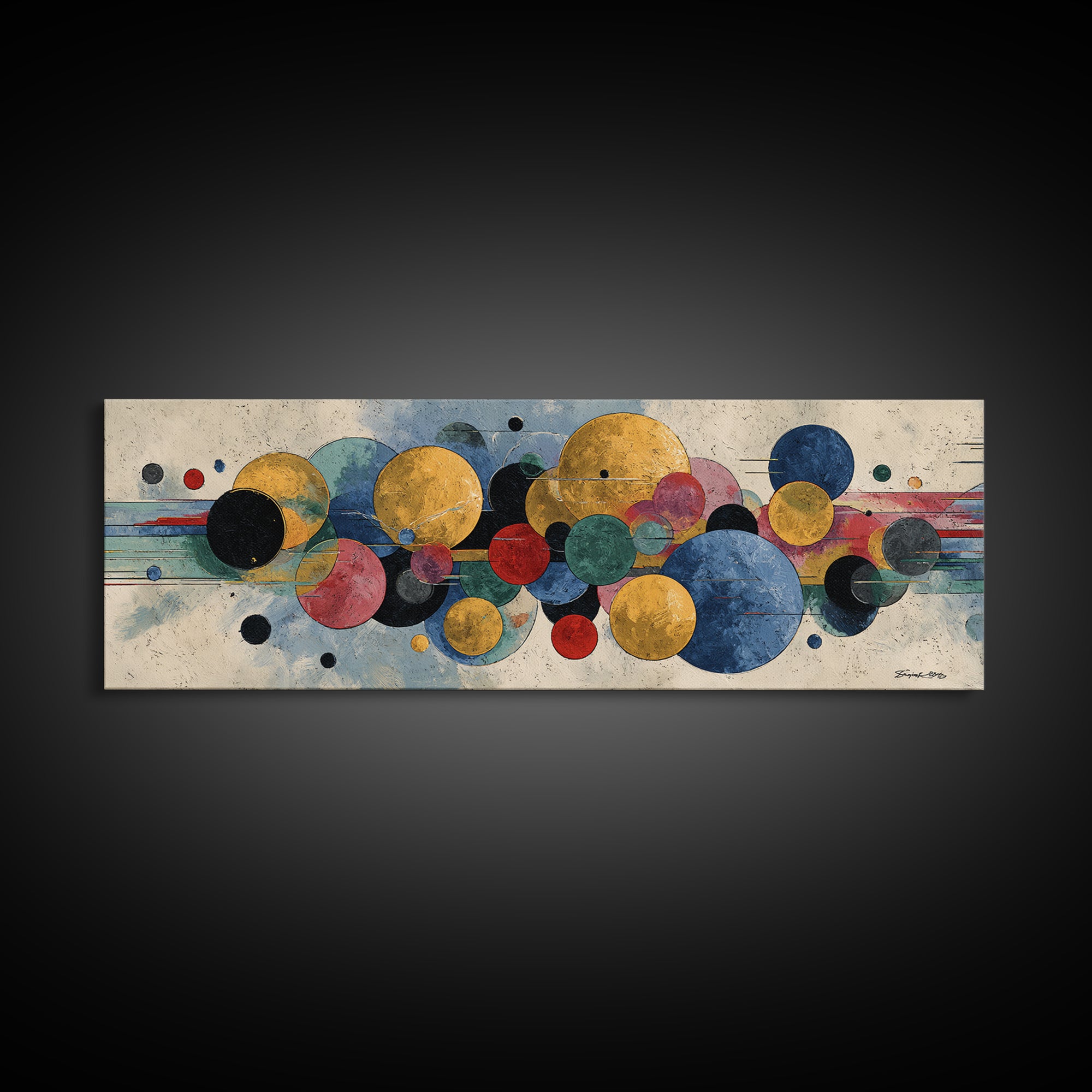 Colorful Floating Circle Abstract Canvas Print, Midcentury Modern Wall Art, Geometric Poster, Office Living Room Decor Gift