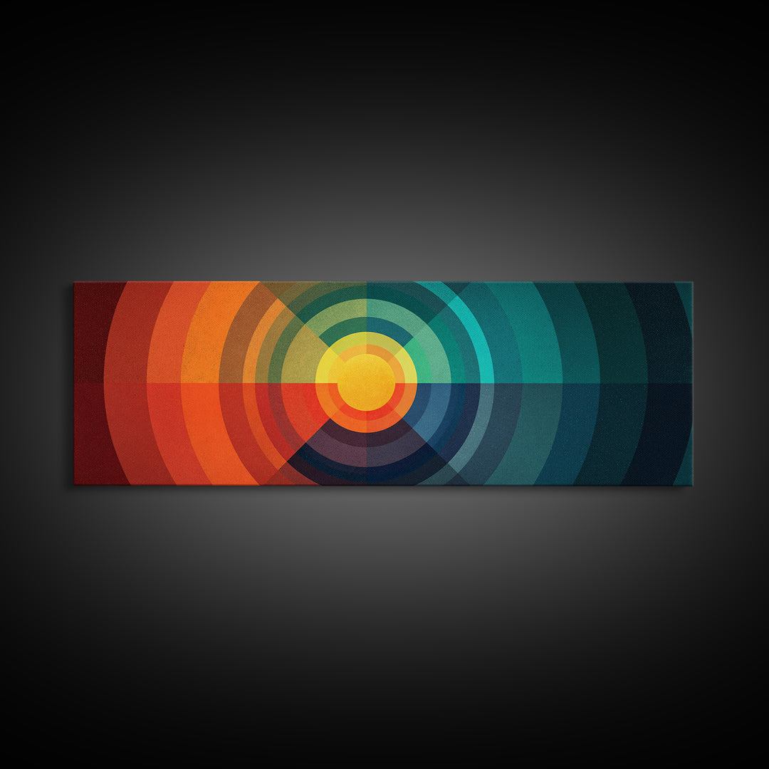 Rainbow Concentric Sunburst Canvas Print, Midcentury Modern Wall Art, Geometric Retro Poster, Colorful Bauhaus Home Decor