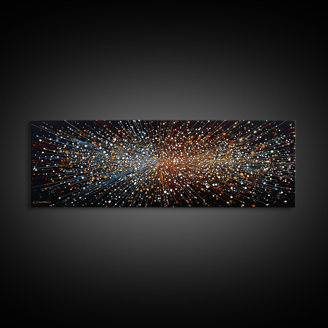Orange Blue Particle Burst Wall Art, Abstract Modern Canvas Print, Kinetic Energy Poster, Bold Geometric Home Office Decor