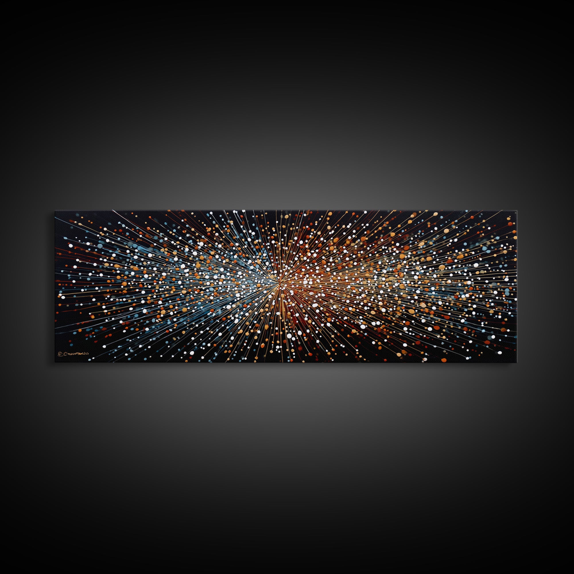 Orange Blue Particle Burst Wall Art, Abstract Modern Canvas Print, Kinetic Energy Poster, Bold Geometric Home Office Decor