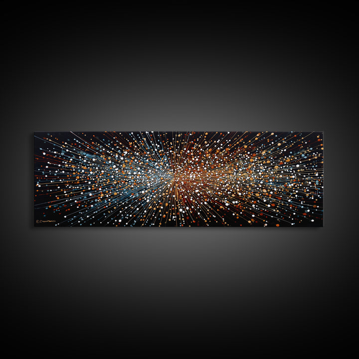 Orange Blue Particle Burst Wall Art, Abstract Modern Canvas Print, Kinetic Energy Poster, Bold Geometric Home Office Decor