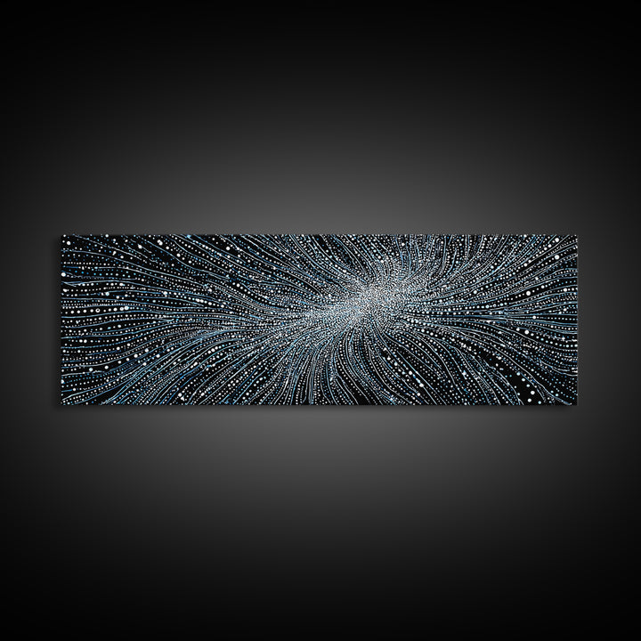 Blue White Particle Wave Canvas Print, Modern Abstract Wall Art, Digital Motion Poster, Sci Fi Space Decor For Home Office