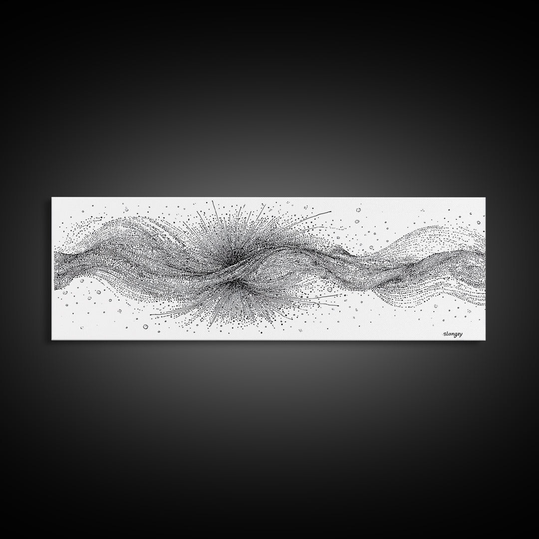 Black White Dotted Wave Wall Art, Minimalist Abstract Canvas Print, Modern Line Poster, Monochrome Office Decor For Gallery Wall