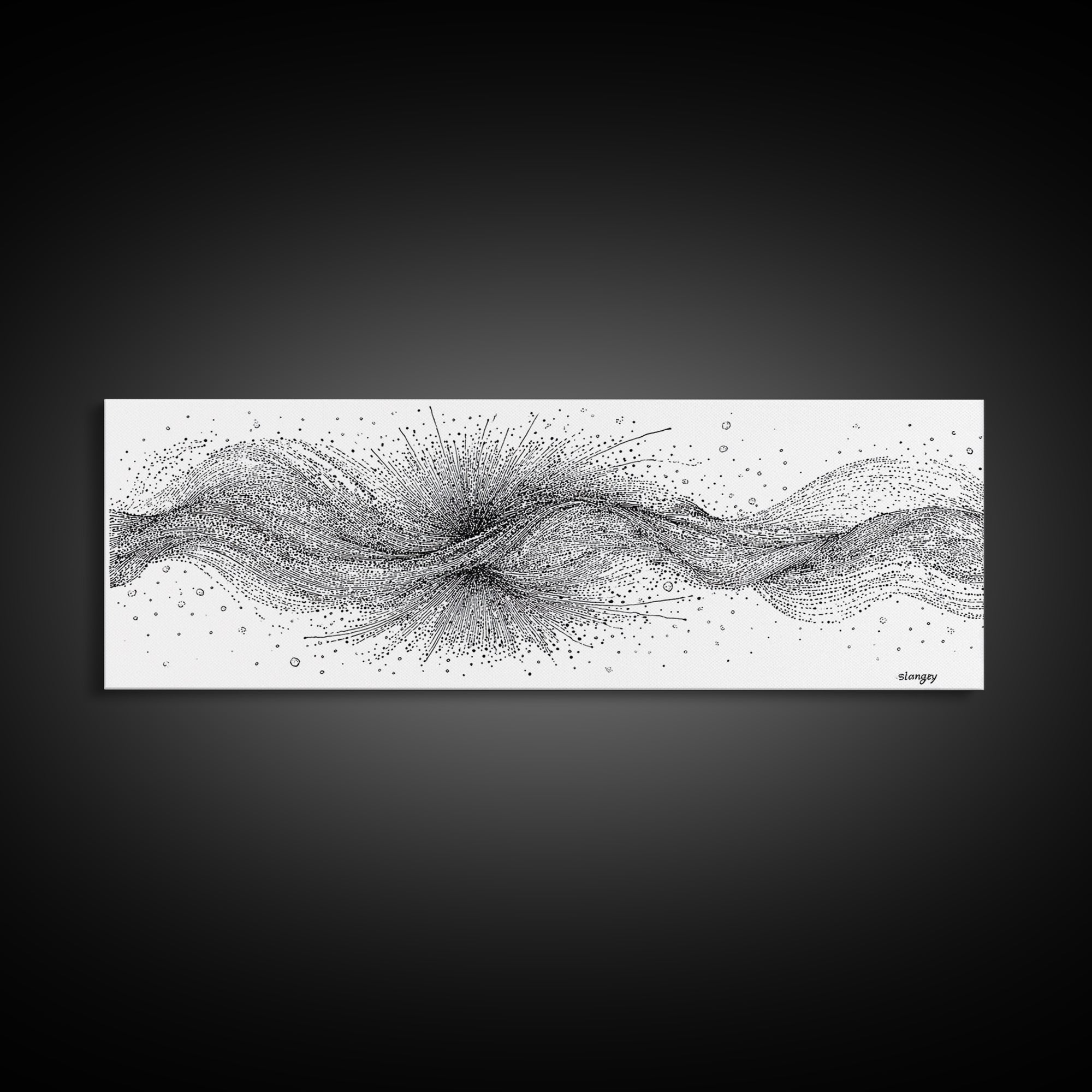Black White Dotted Wave Wall Art, Minimalist Abstract Canvas Print, Modern Line Poster, Monochrome Office Decor For Gallery Wall