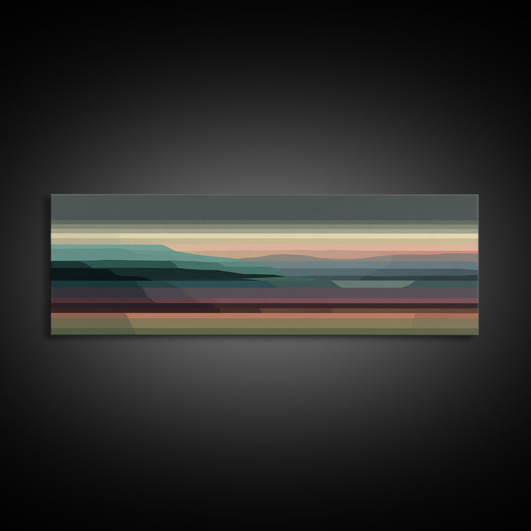 Muted Horizon Landscape Wall Art, Modern Midcentury Abstract Print, Scenic Retro Decor For Living Room And Home Office Decor