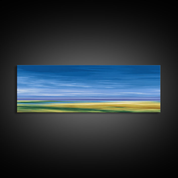 Blue Sky Prairie Abstract Wall Art, Modern Landscape Print, Minimalist Living Room Decor, Large Calm Office Artwork, Blue Home Decor