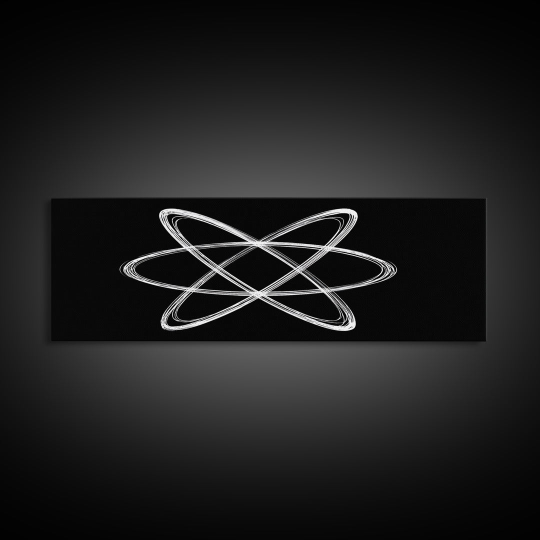 White Atomic Orbit Lines Canvas Print, Midcentury Modern Wall Art, Black And White Geometric Poster, Space Age Decor, Retro Office
