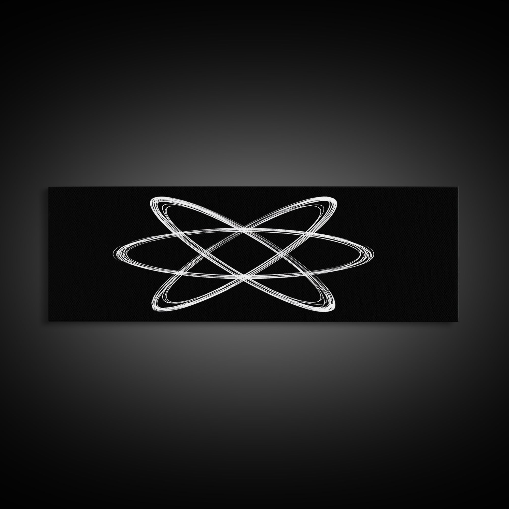 White Atomic Orbit Lines Canvas Print, Midcentury Modern Wall Art, Black And White Geometric Poster, Space Age Decor, Retro Office