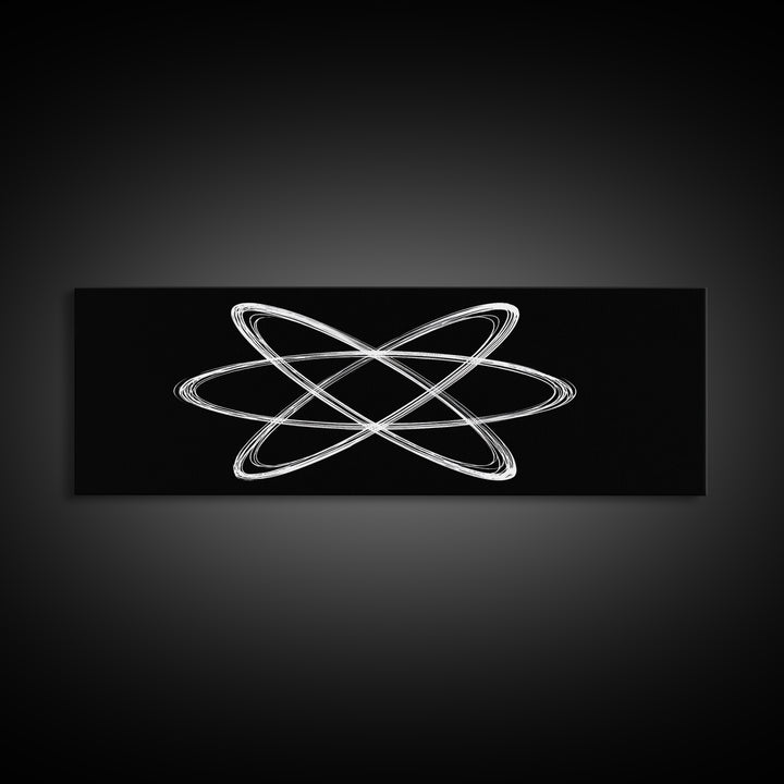 White Atomic Orbit Lines Canvas Print, Midcentury Modern Wall Art, Black And White Geometric Poster, Space Age Decor, Retro Office