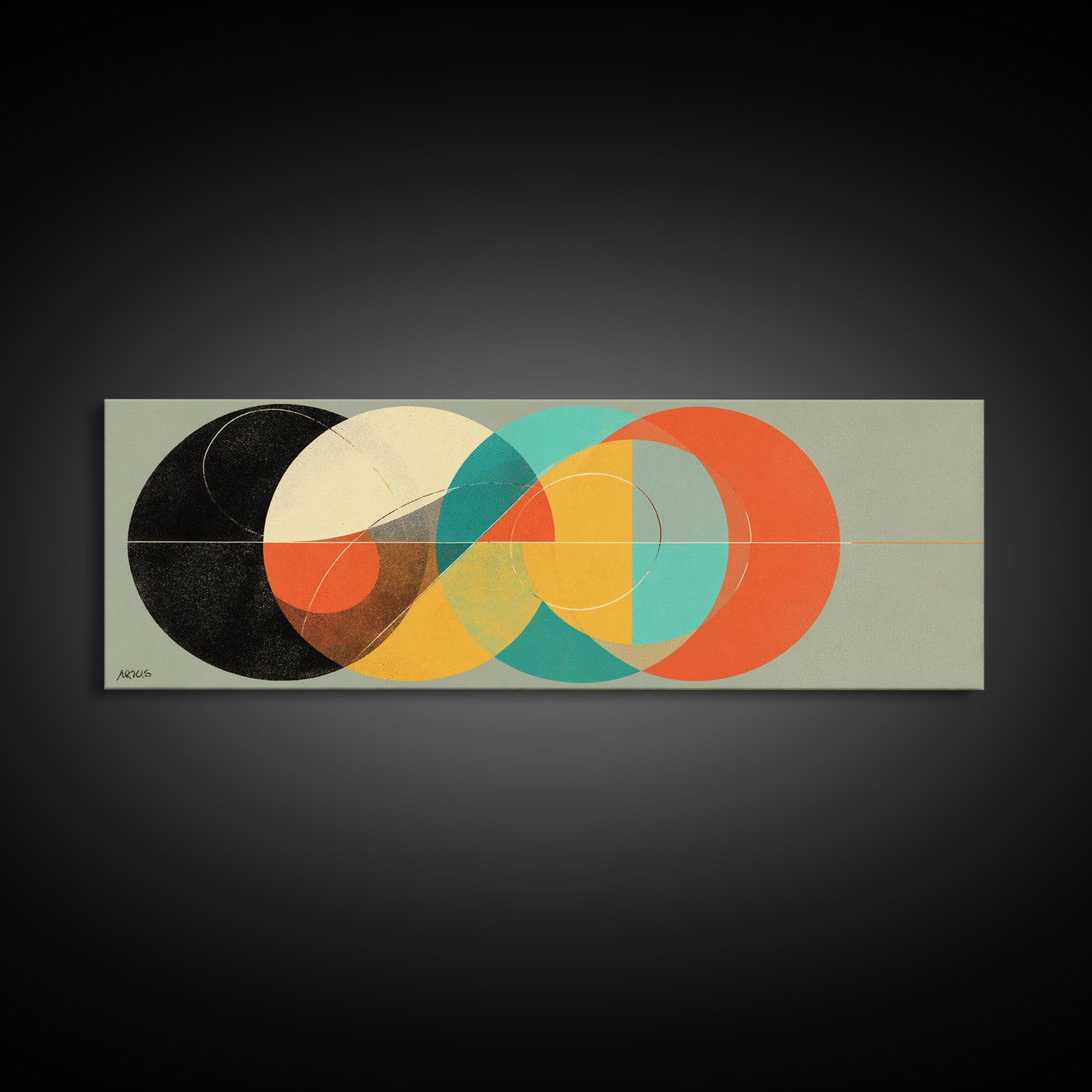 Textured Interlocking Circle Wall Art, Midcentury Modern Geometric Print, Bauhaus Abstract Decor, Colorful MCM Canvas Art