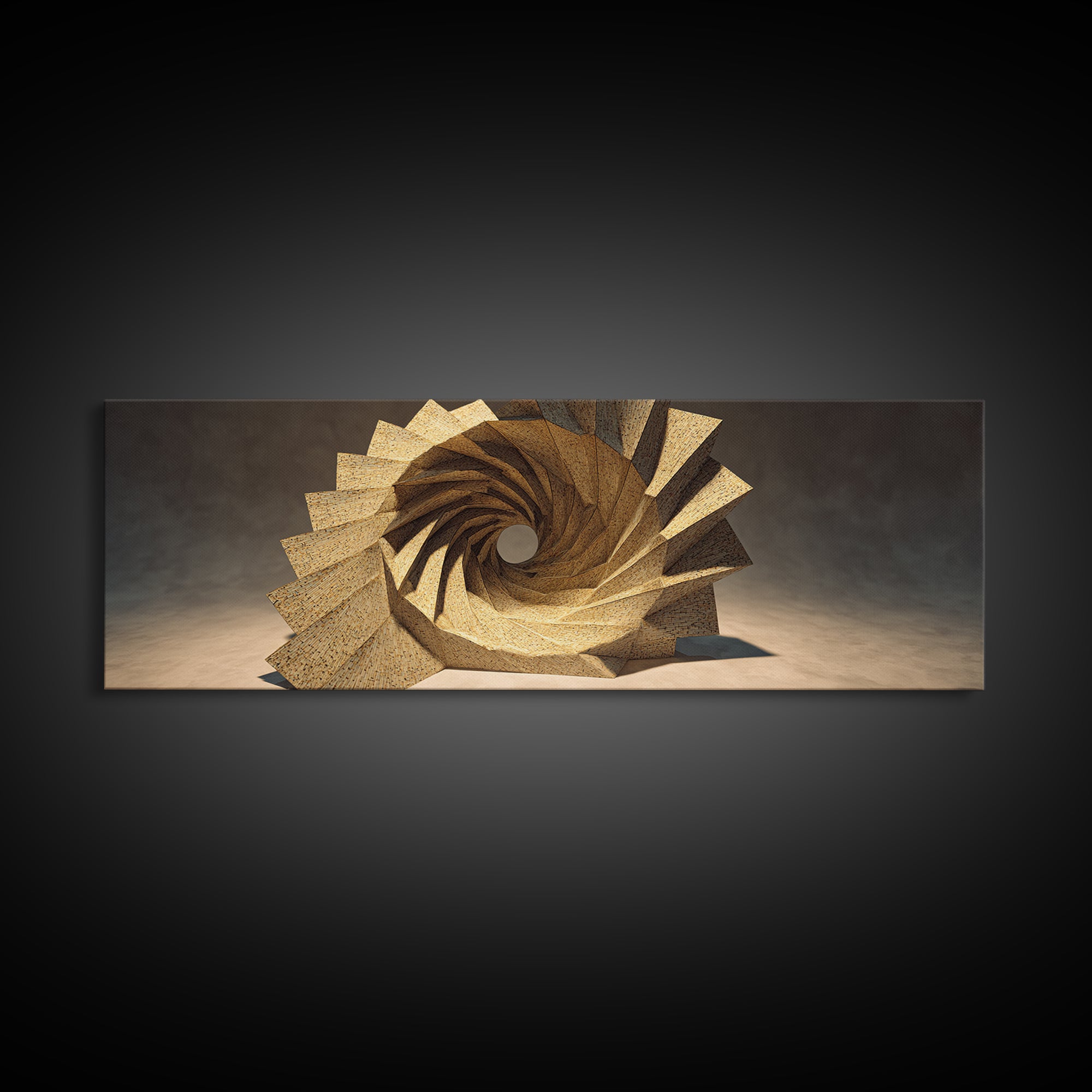 Golden Spiral Vortex Sculpture Framed Canvas Print, Modern Sculpture, Geometric Wall Art, Abstract Decor, Statement Piece