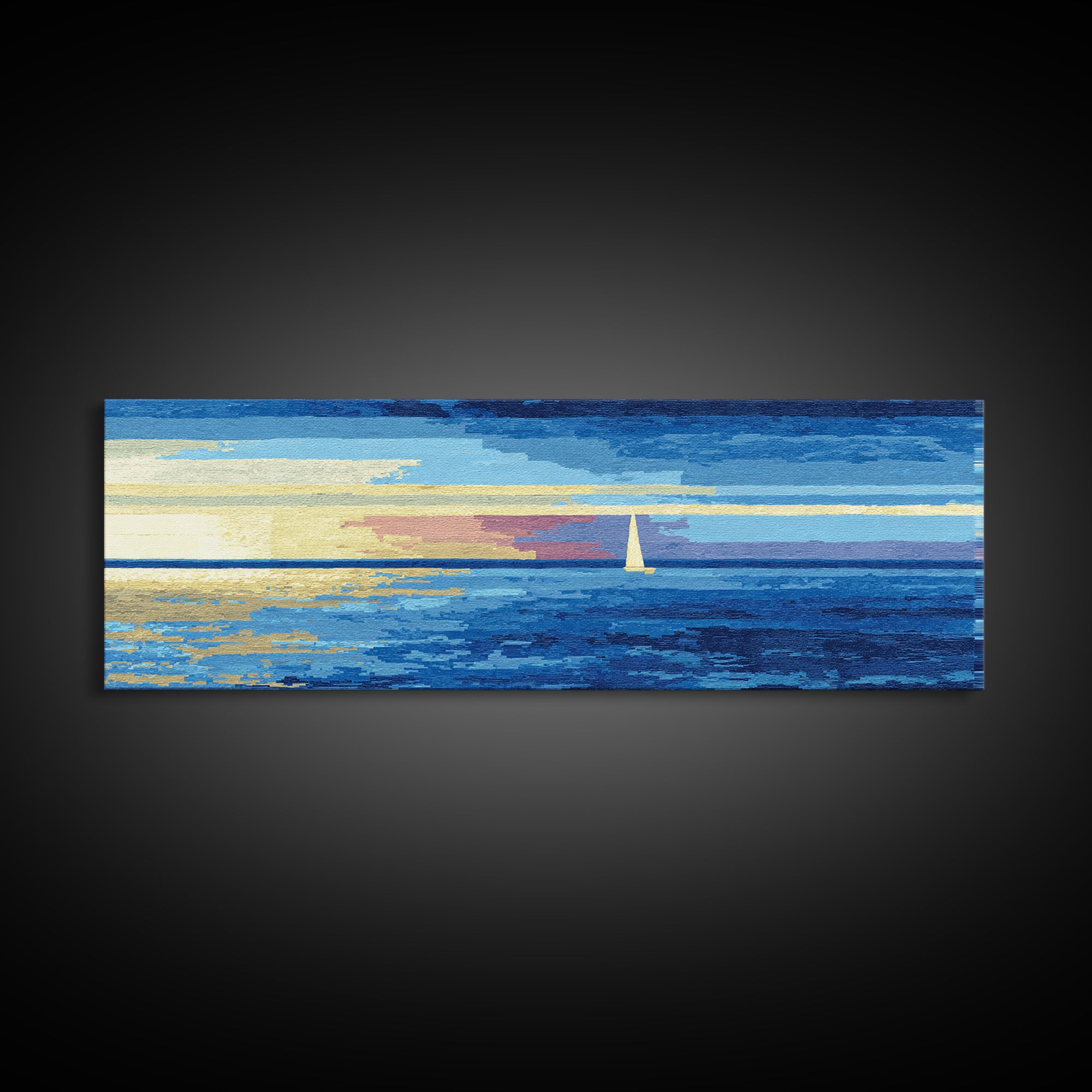 Blue Sailboat Ocean Horizon Canvas Print, Modern Coastal Wall Art, Nautical Seascape Decor, Calm Living Room Artwork Print