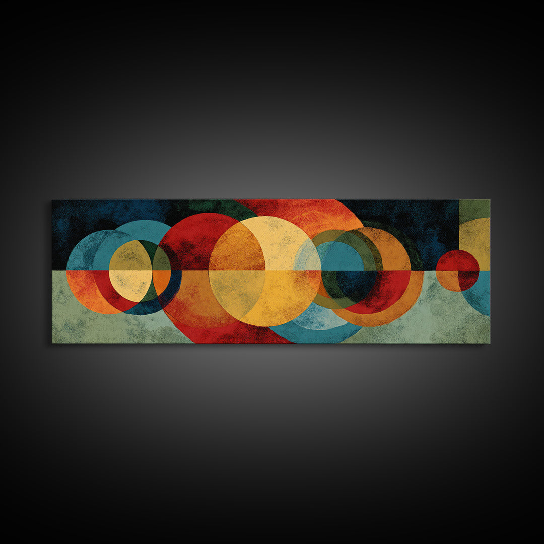 Overlapping Red Yellow Blue Circles Wall Art, Midcentury Modern Geometric Canvas Print, Bold Abstract Living Room Decor Print