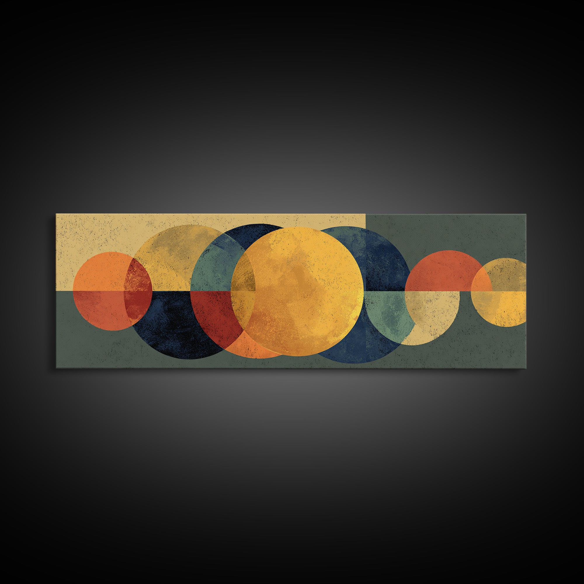 Golden Sun And Navy Circle Abstract Canvas Print, Midcentury Modern Wall Art, Geometric Living Room Decor, Retro MCM Poster