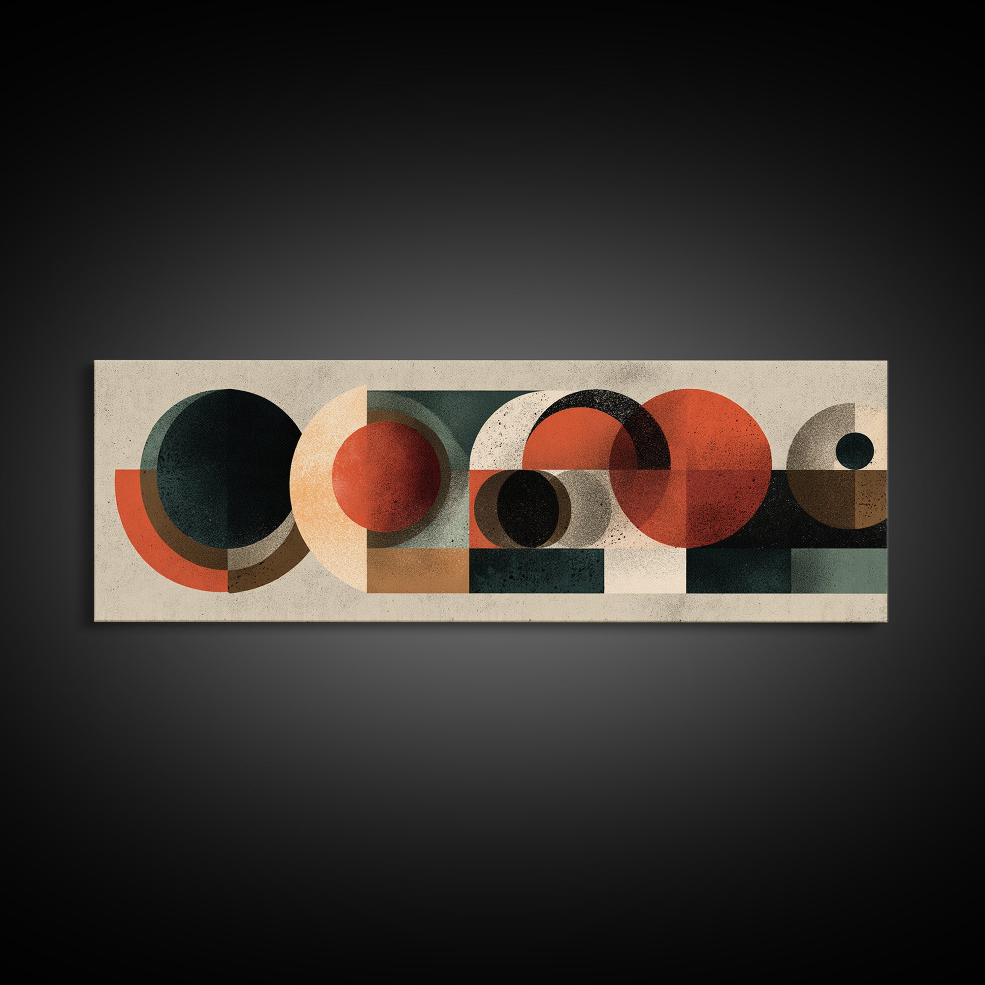 Black Orange Cream Geometric Shapes Wall Art, Midcentury Modern Canvas Print, Bauhaus Abstract Decor For Home Office Interior