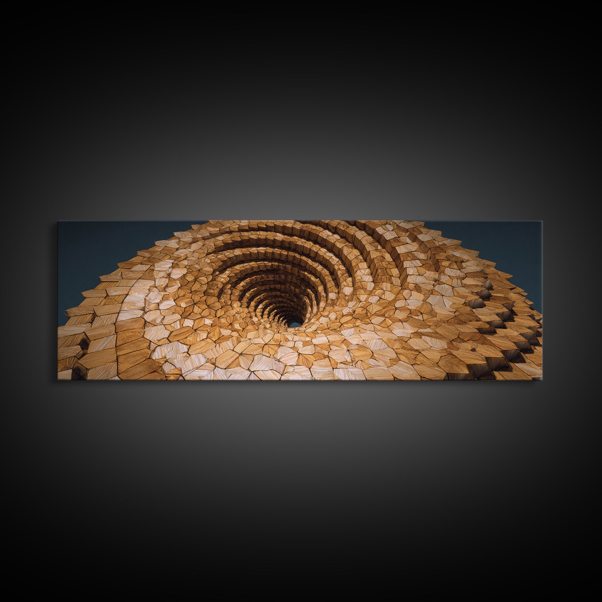 Wooden Spiral Vortex Abstract Wall Art, Midcentury Modern Art Print, Geometric Statement Decor, Large Canvas Print, Earth Tone Home Decor