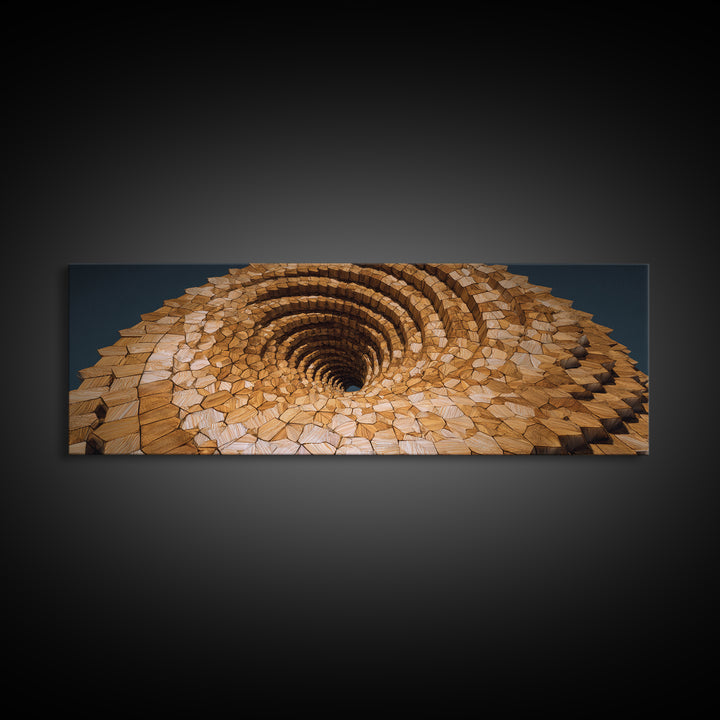 Wooden Spiral Vortex Abstract Wall Art, Midcentury Modern Art Print, Geometric Statement Decor, Large Canvas Print, Earth Tone Home Decor