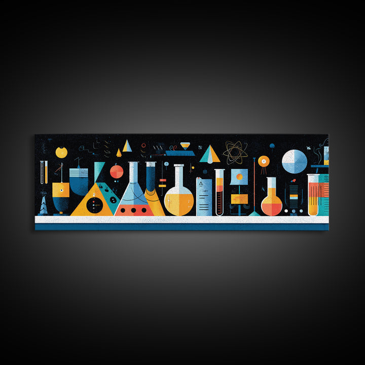 Retro Science Lab Glassware Wall Art, Mid Century Modern Chemistry Poster, Atomic Geometric Print, Office Decor, Laboratory Artwork