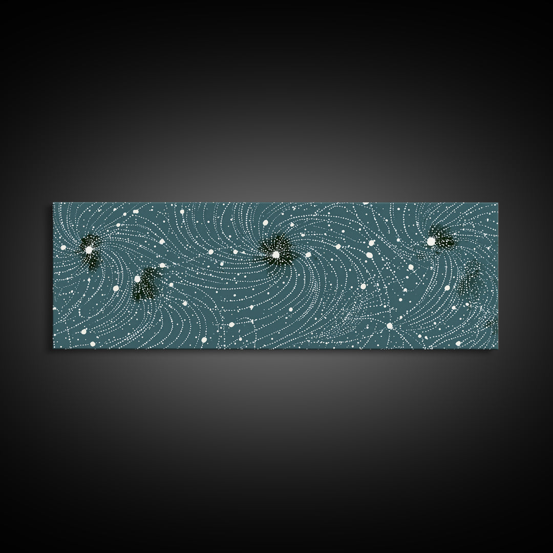 Teal Spiral Particle Field Canvas Print, Modern Abstract Art, Cosmic Geometric Wall Decor, Sci Fi Office Poster, Galaxy Art