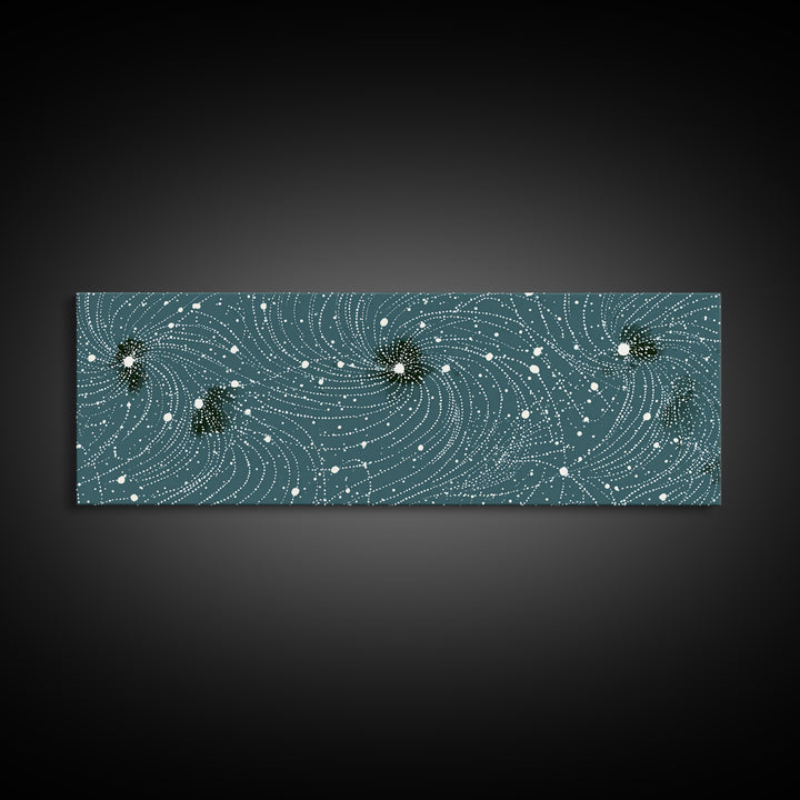 Teal Spiral Particle Field Canvas Print, Modern Abstract Art, Cosmic Geometric Wall Decor, Sci Fi Office Poster, Galaxy Art