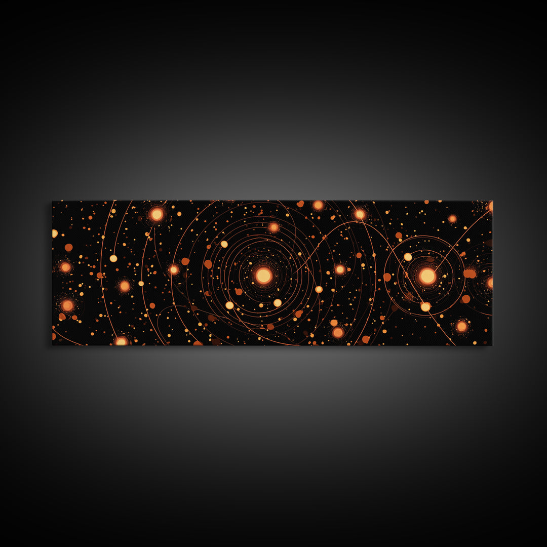 Orange Atomic Orbit Galaxy Wall Art, Mid Century Modern Abstract Science Poster, Retro Space Decor, Cosmic Home Art Print