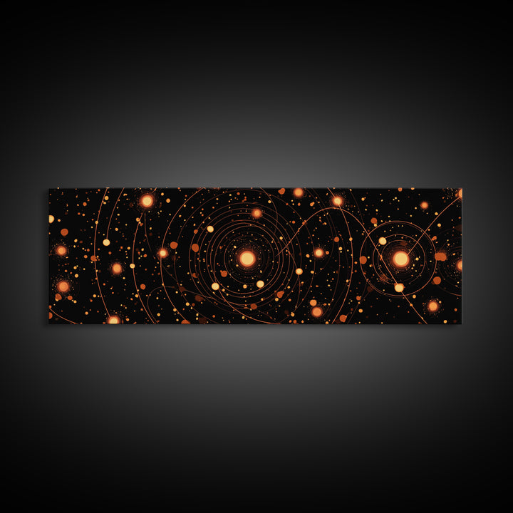 Orange Atomic Orbit Galaxy Wall Art, Mid Century Modern Abstract Science Poster, Retro Space Decor, Cosmic Home Art Print