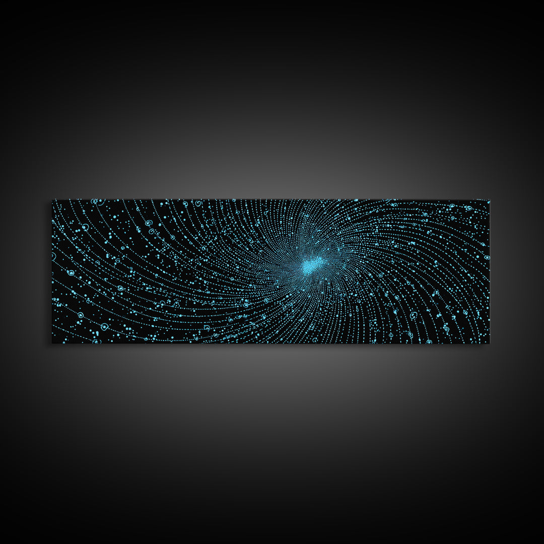 Blue Vortex Particle Spiral Canvas Print, Modern Abstract Art, Sci Fi Space Wall Decor, Geometric Office Poster, Artwork