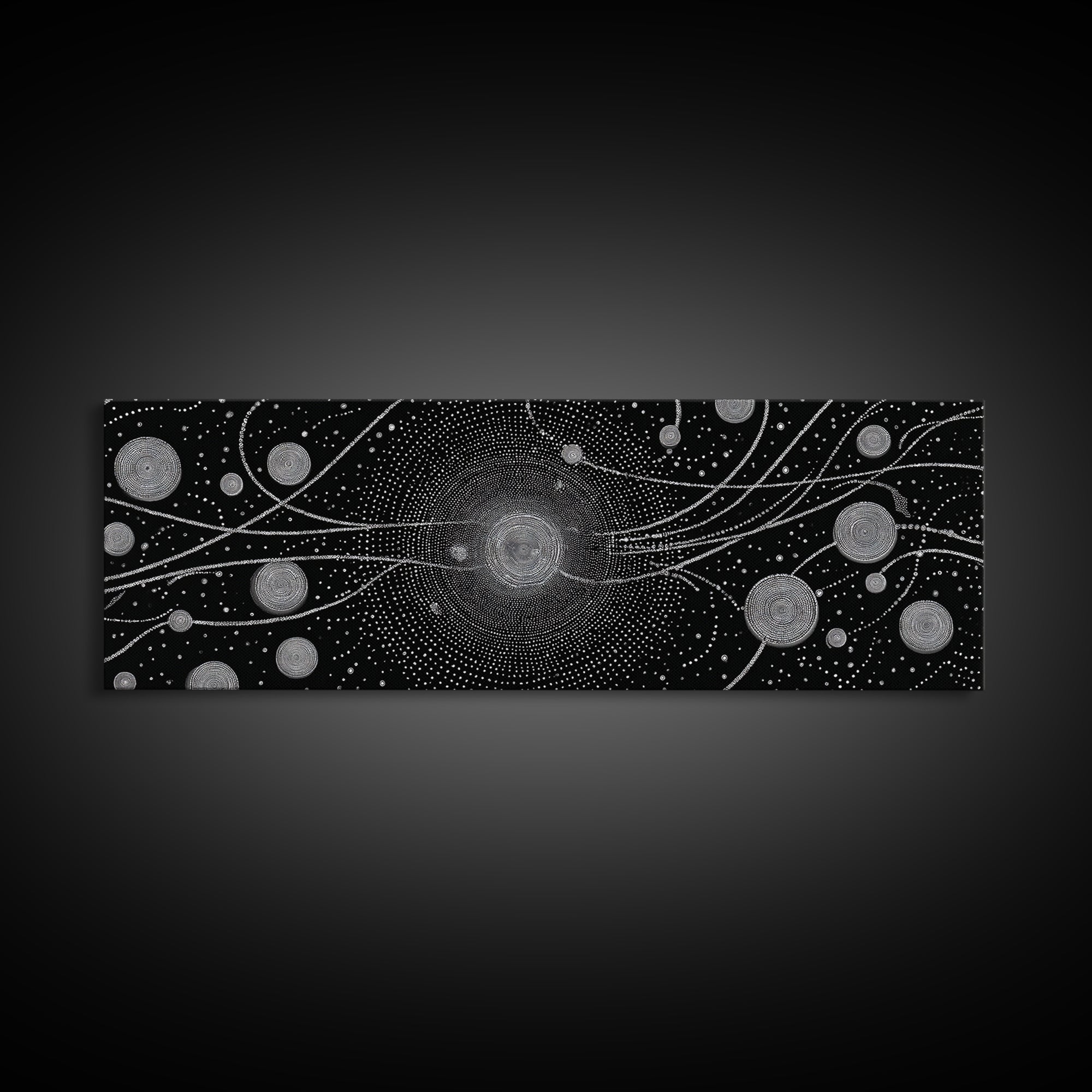 Black And White Particle Galaxy Framed Canvas Print, Modern Abstract Art, Sci Fi Space Wall Decor, Minimalist Office Poster