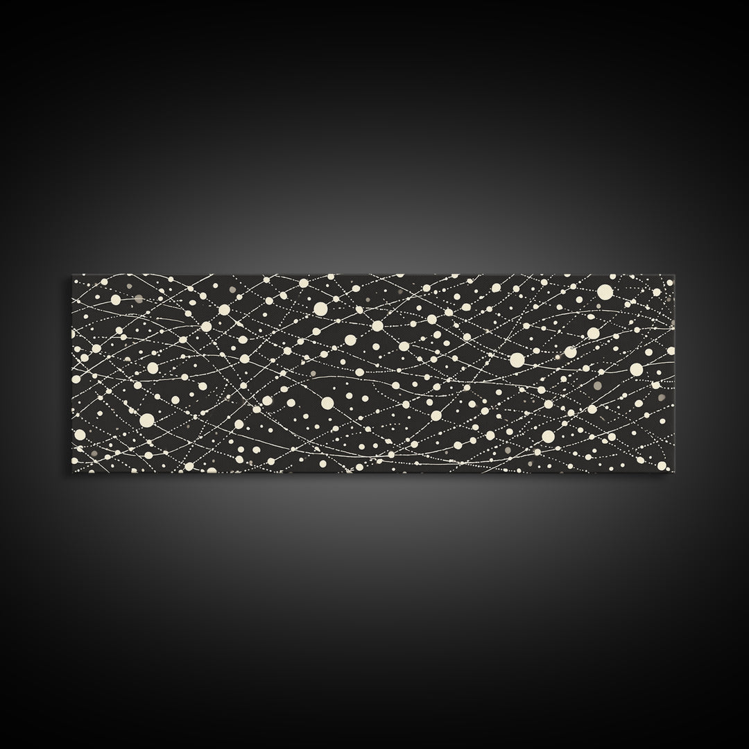 Black Cream Atomic Network Of Dots And Lines, Midcentury Modern Wall Art, Retro Abstract Poster, MCM Office Decor, Canvas Print