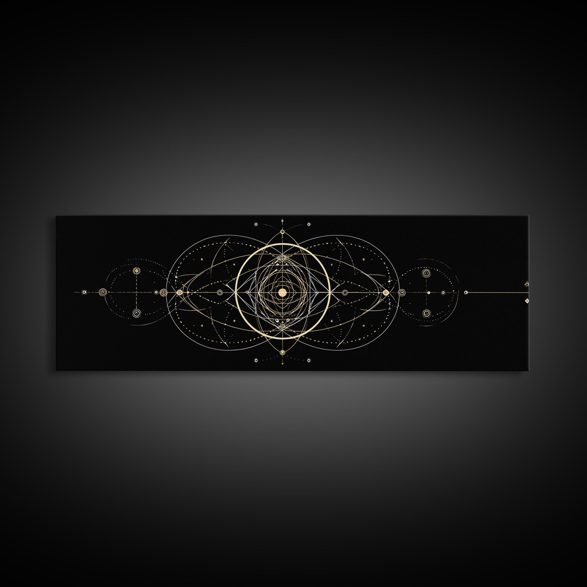 Gold Sacred Geometry Mandala On Black, Spiritual Wall Art, Modern Abstract Art Print, Celestial Framed Canvas Print, Home Decor