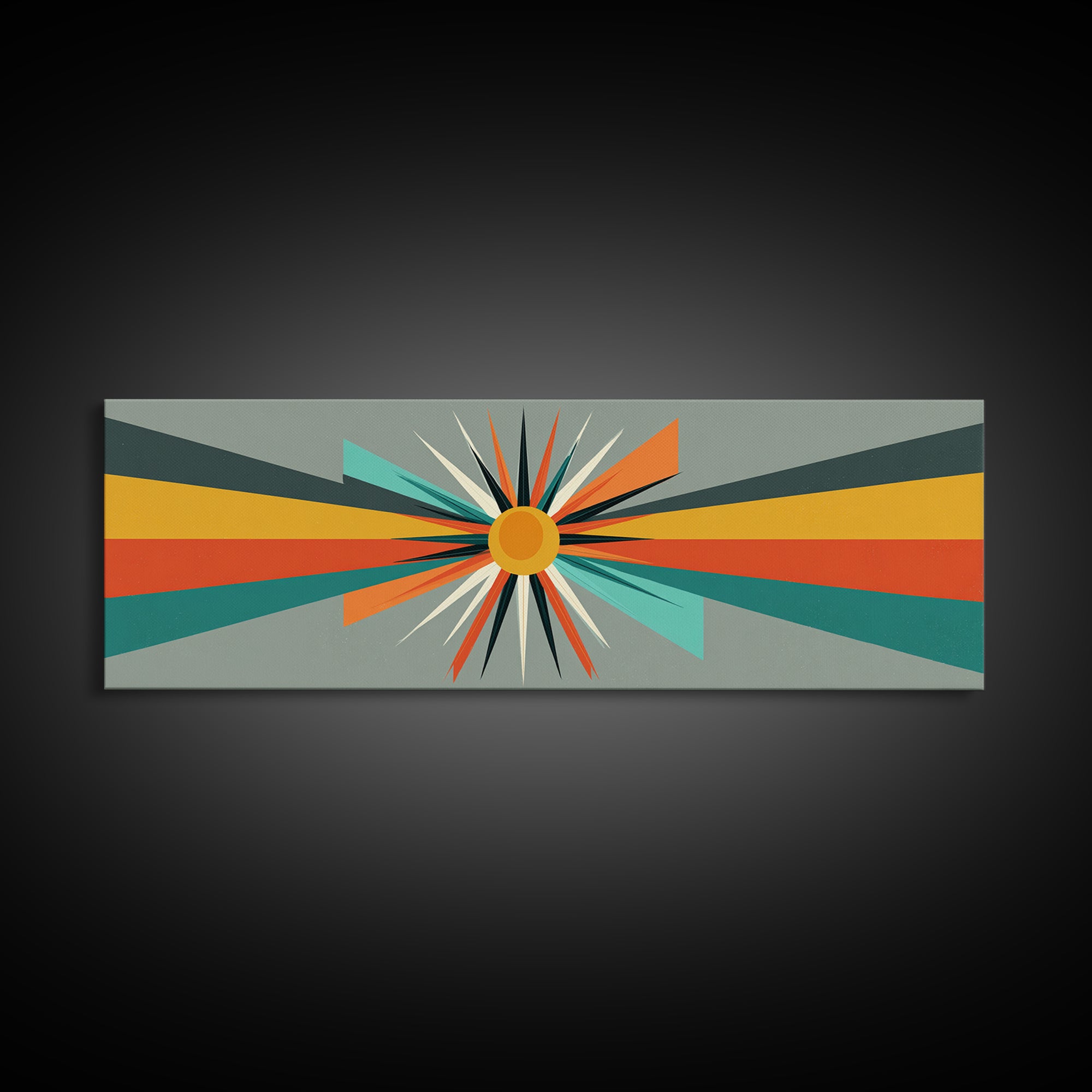 Atomic Orange Sunburst Rays Wall Art, Midcentury Modern Abstract Print, Retro Geometric Decor, MCM Living Room Poster Gift