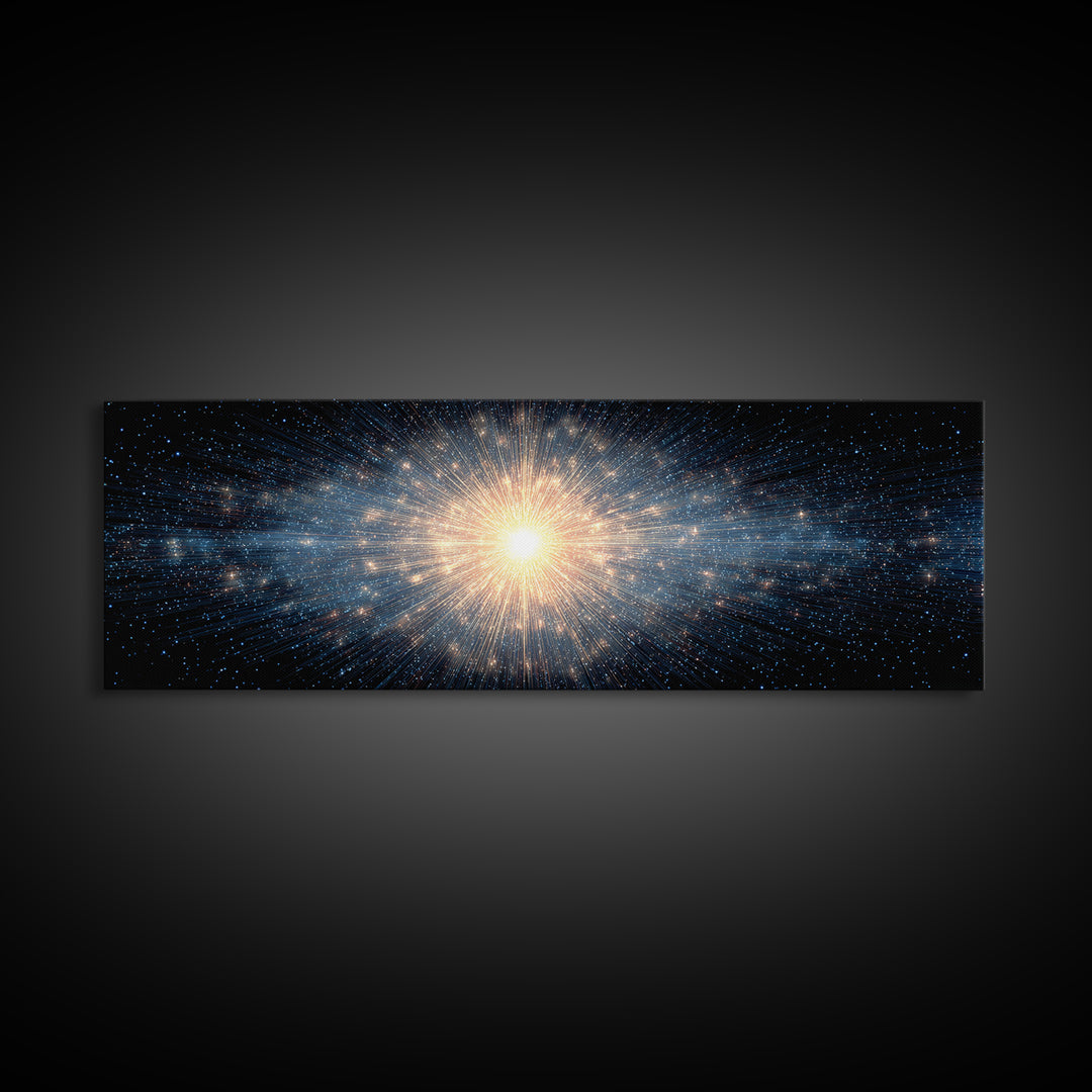 Cosmic Golden Starburst Canvas Print, Space Abstract Art, Modern Wall Decor, Sci Fi Galaxy Poster, Large Living Room Art