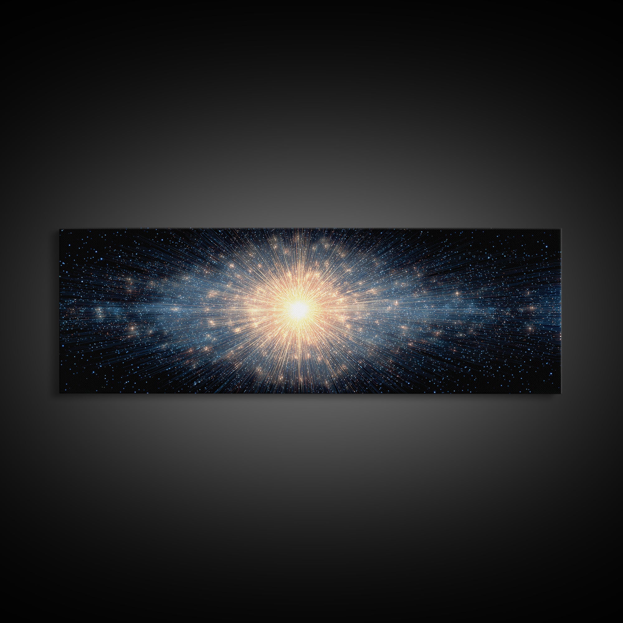 Cosmic Golden Starburst Canvas Print, Space Abstract Art, Modern Wall Decor, Sci Fi Galaxy Poster, Large Living Room Art
