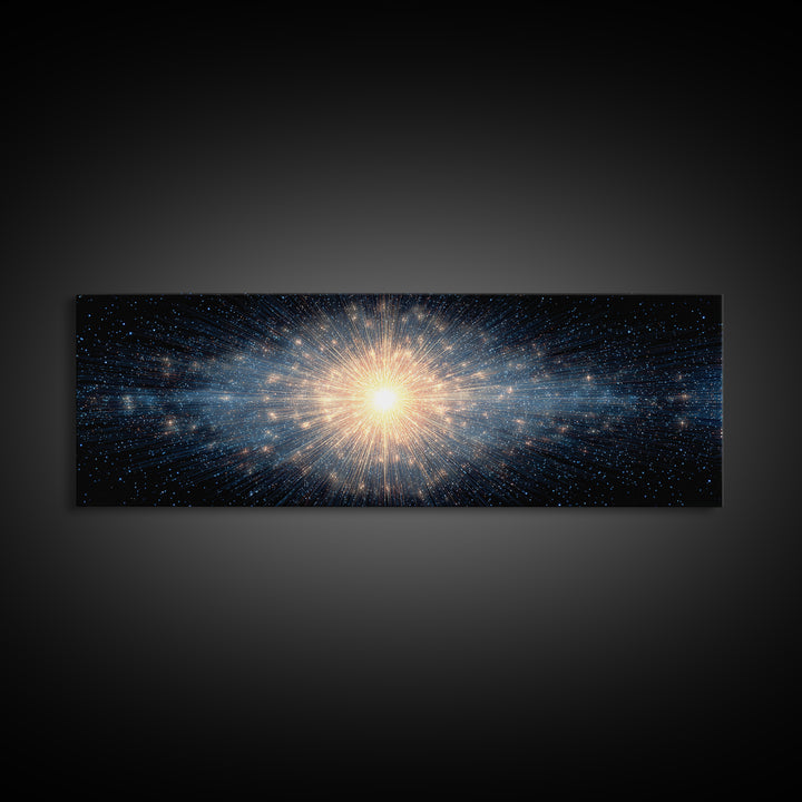 Cosmic Golden Starburst Canvas Print, Space Abstract Art, Modern Wall Decor, Sci Fi Galaxy Poster, Large Living Room Art