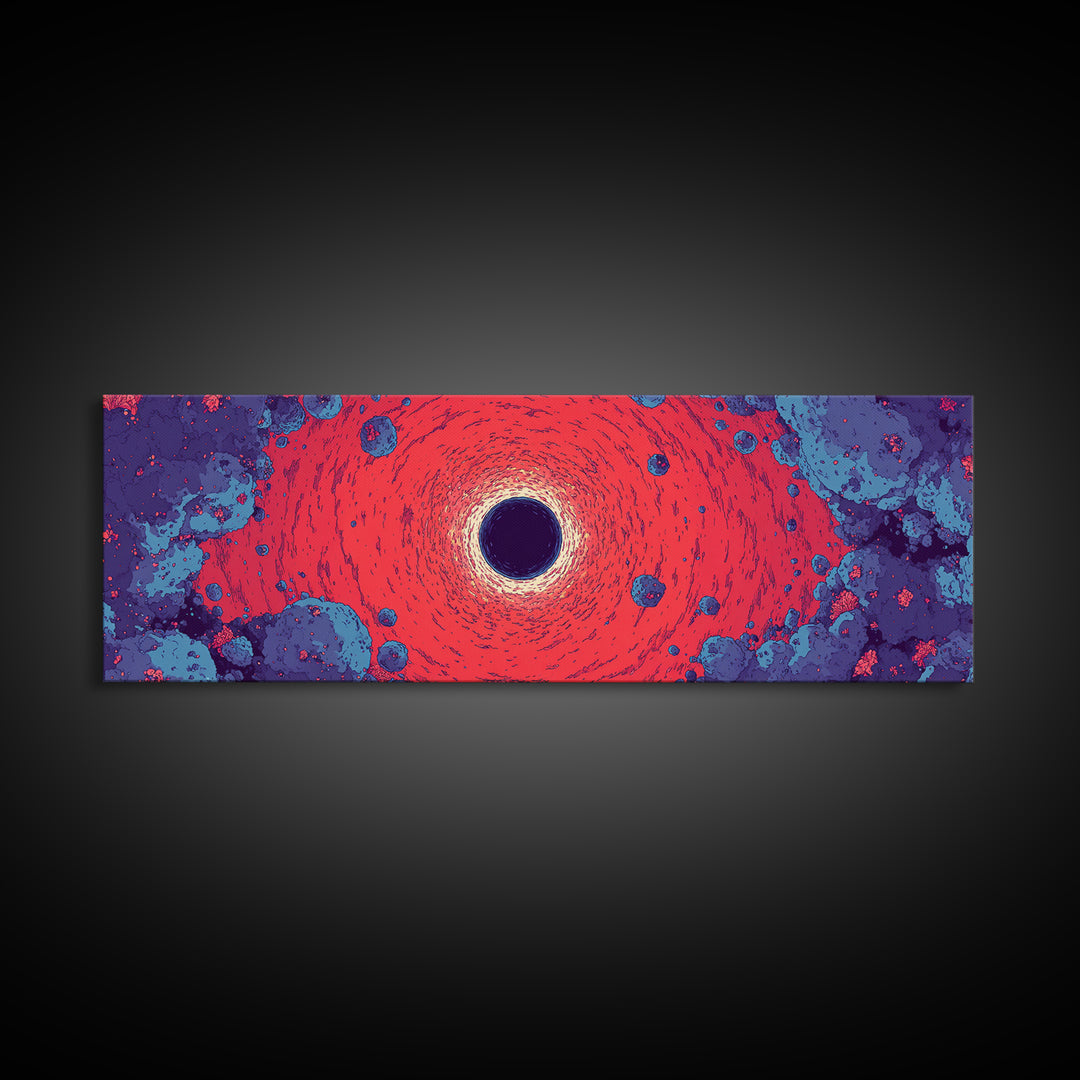 Vivid Red Black Hole Wall Art, Psychedelic Space Abstract Print, Cosmic Retro Poster, Modern Sci Fi Decor For Living Room