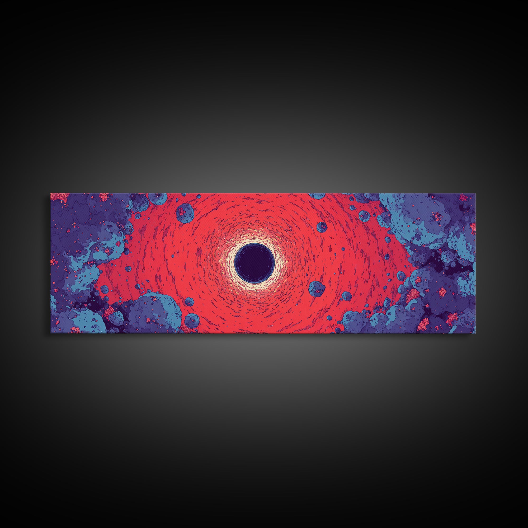 Vivid Red Black Hole Wall Art, Psychedelic Space Abstract Print, Cosmic Retro Poster, Modern Sci Fi Decor For Living Room