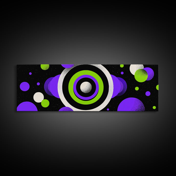 Neon Green Purple Orbit Wall Art, Cosmic Circle Abstract Print, Modern Retro Space Decor, Funky Geometric Poster Gift For Home