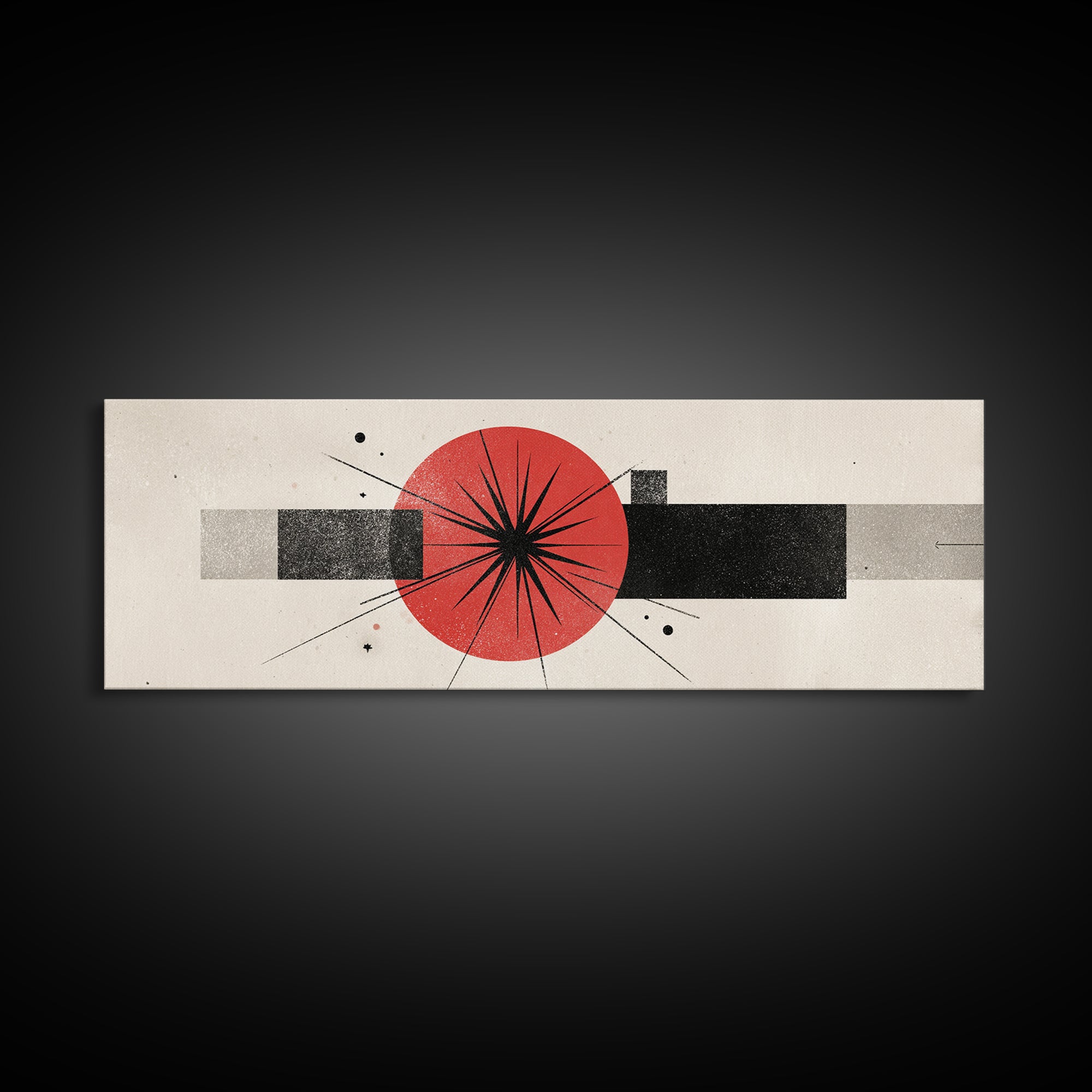 Red Black Atomic Starburst Framed Canvas Print, Midcentury Modern Wall Art, Minimal Geometric Decor, Retro MCM Poster Gift