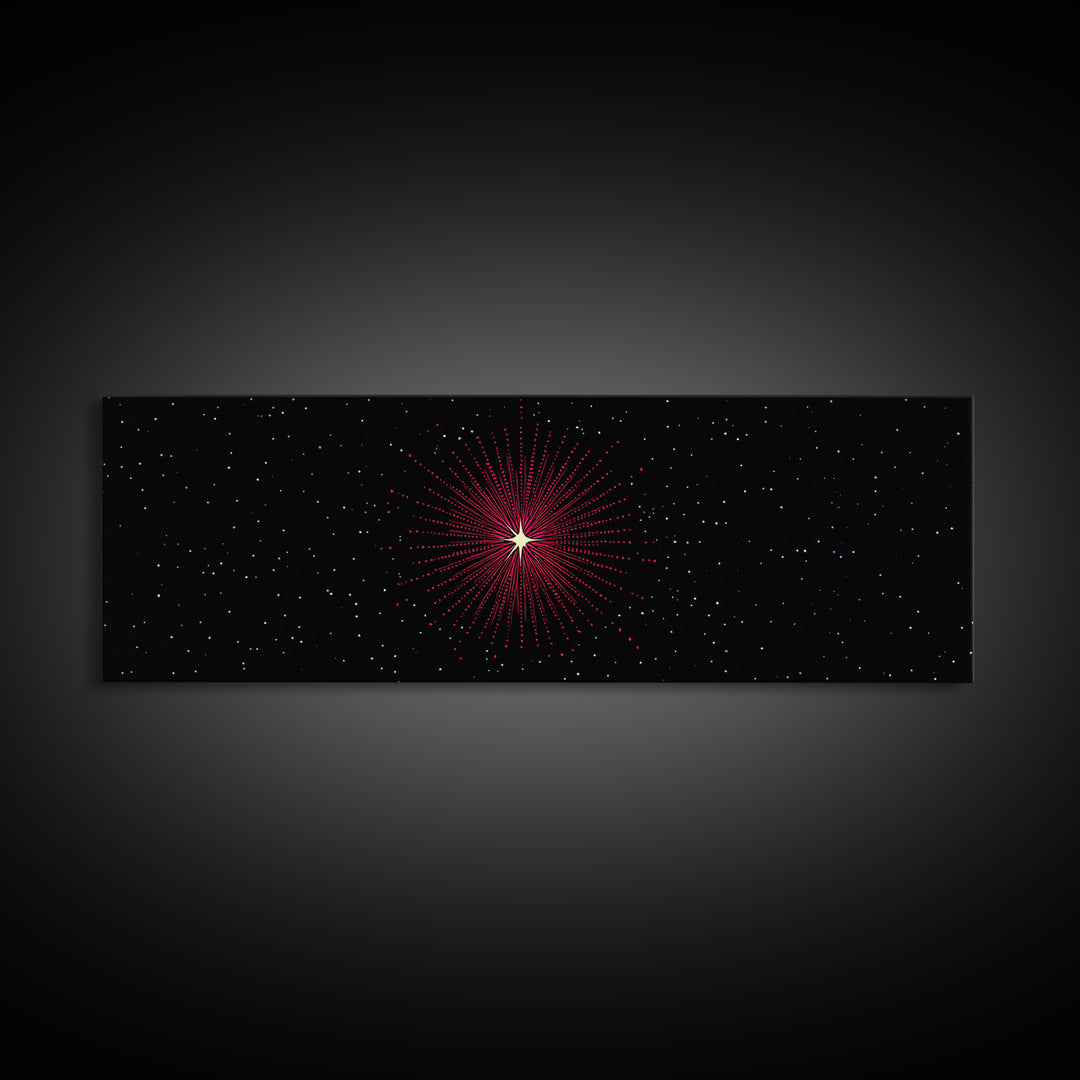 Minimal Red Starburst Wall Art, Sci Fi Space Abstract Print, Modern Cosmic Poster, Dark Galaxy Decor, Retro Home Accent Print