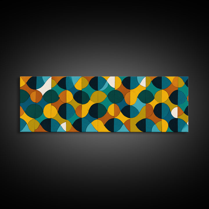 Teal Mustard Orange Geometric Circles Wall Art, Mid Century Modern Abstract Print, Retro MCM Decor, Bauhaus Poster, Living Room Decor