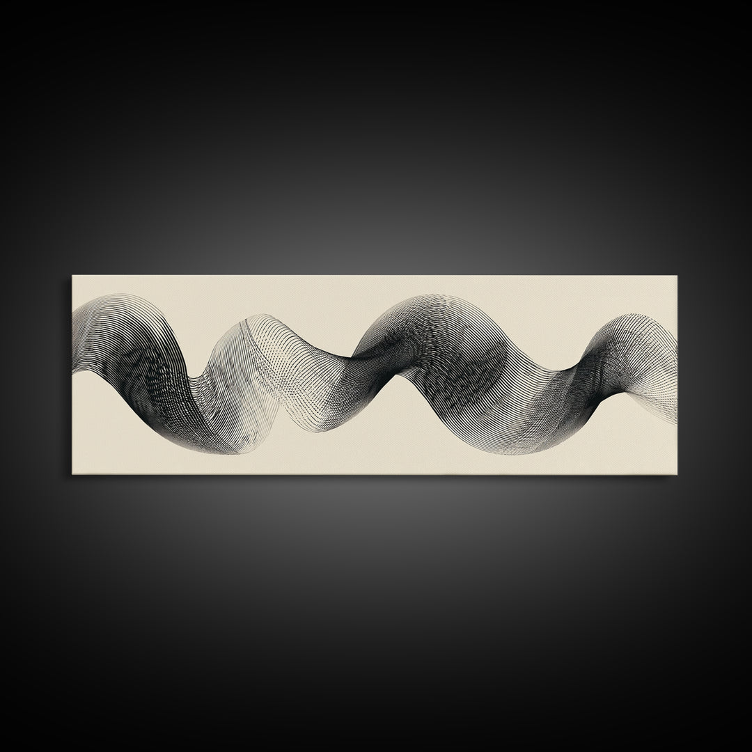 Black Ink Sine Wave Framed Canvas Print, Minimalist Abstract Wall Art, Modern Geometric Line Poster, Neutral Office Decor