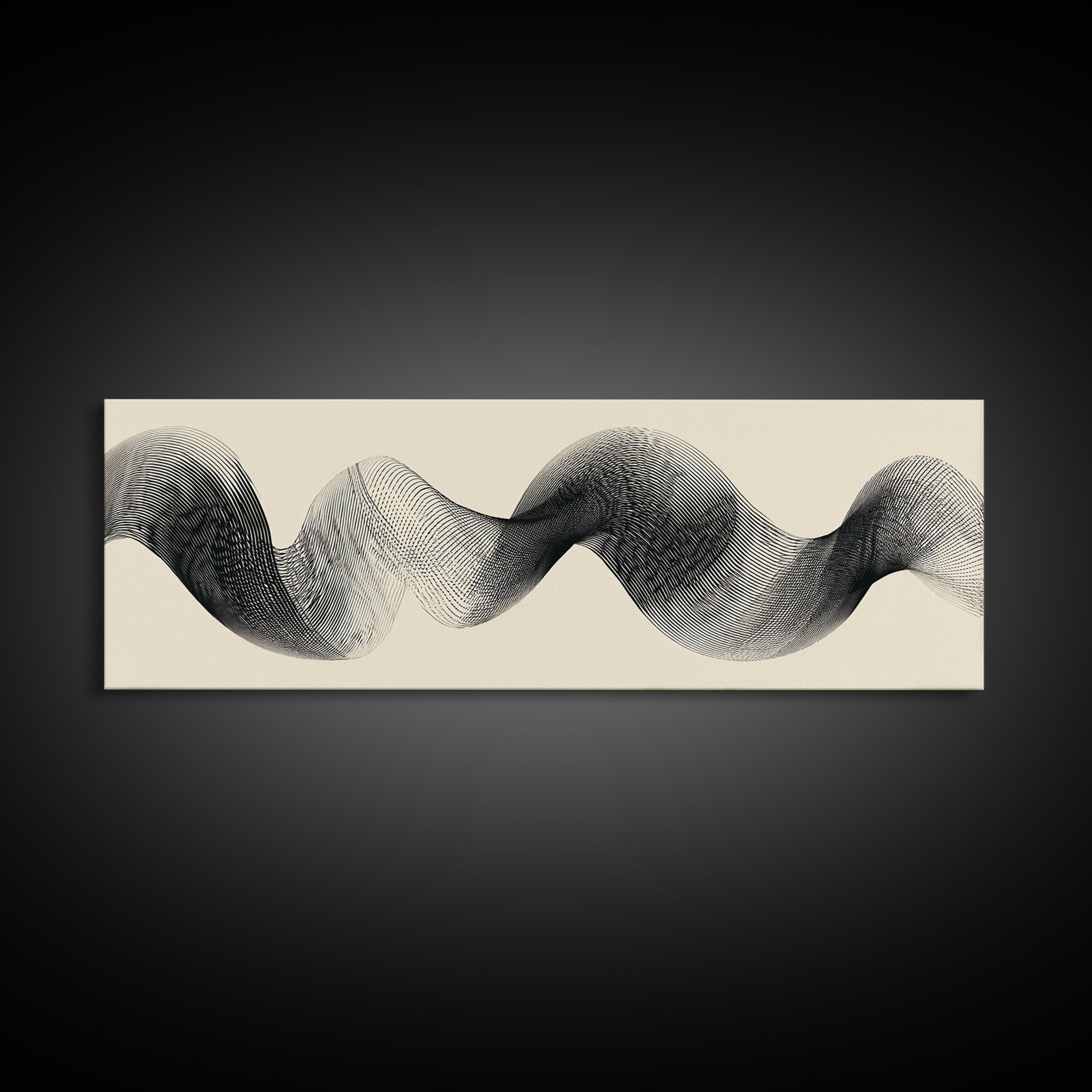 Black Ink Sine Wave Framed Canvas Print, Minimalist Abstract Wall Art, Modern Geometric Line Poster, Neutral Office Decor