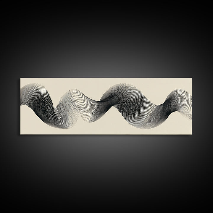 Black Ink Sine Wave Framed Canvas Print, Minimalist Abstract Wall Art, Modern Geometric Line Poster, Neutral Office Decor