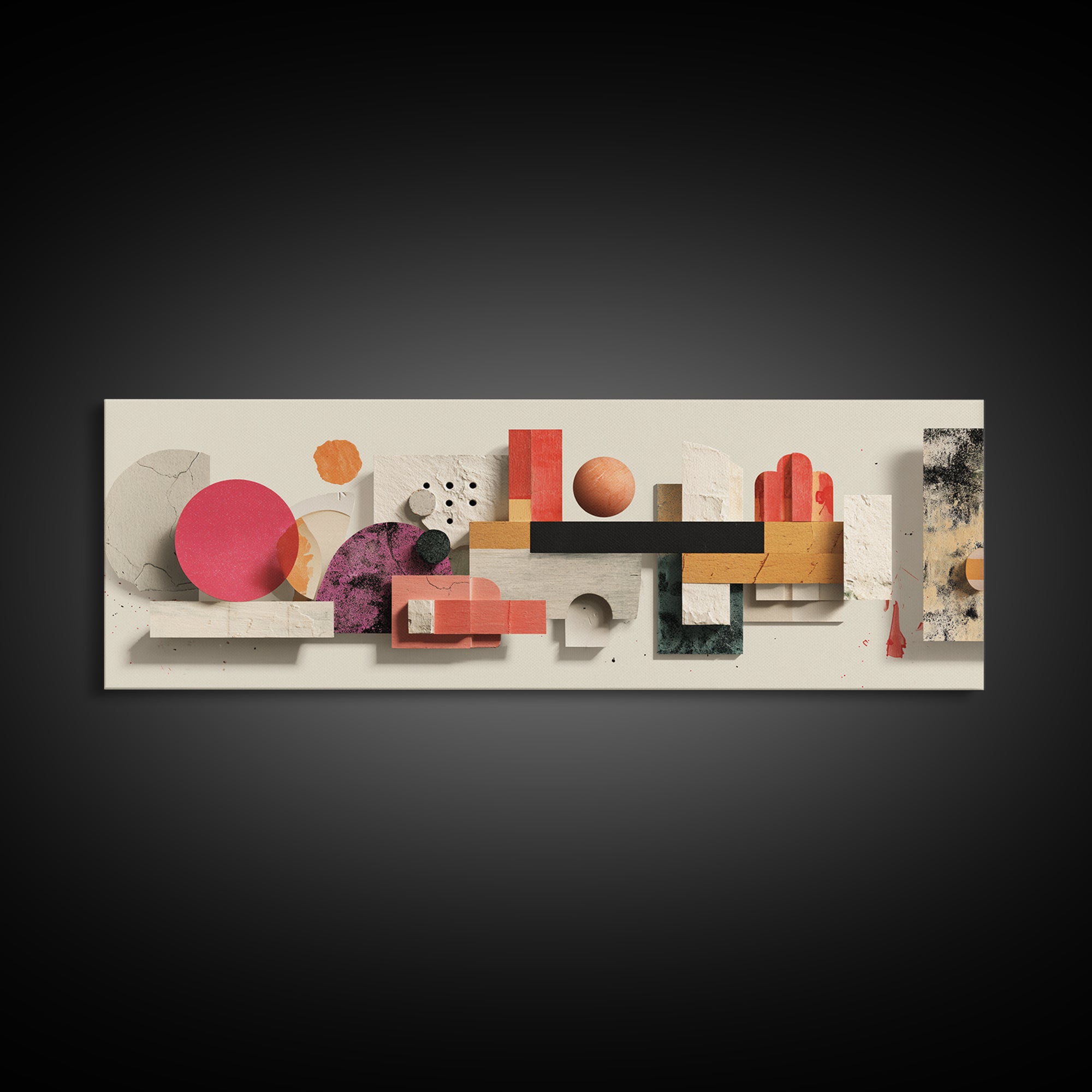 Minimal Geometric Still Life Wall Art, Panoramic Abstract Shapes Poster, Midcentury Modern Art Print, Neutral Home Decor Gift